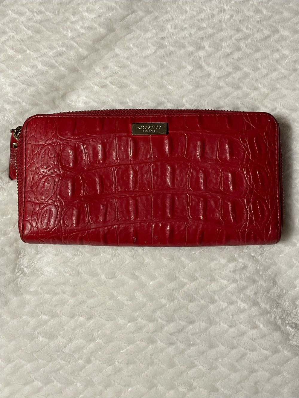 Kate Spade Red Crocodile Embossed Leather Quinn Long Clutch Wallet